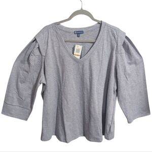 Democracy Women's Top 3X gray 3/4 Sleeve V Neck W-390